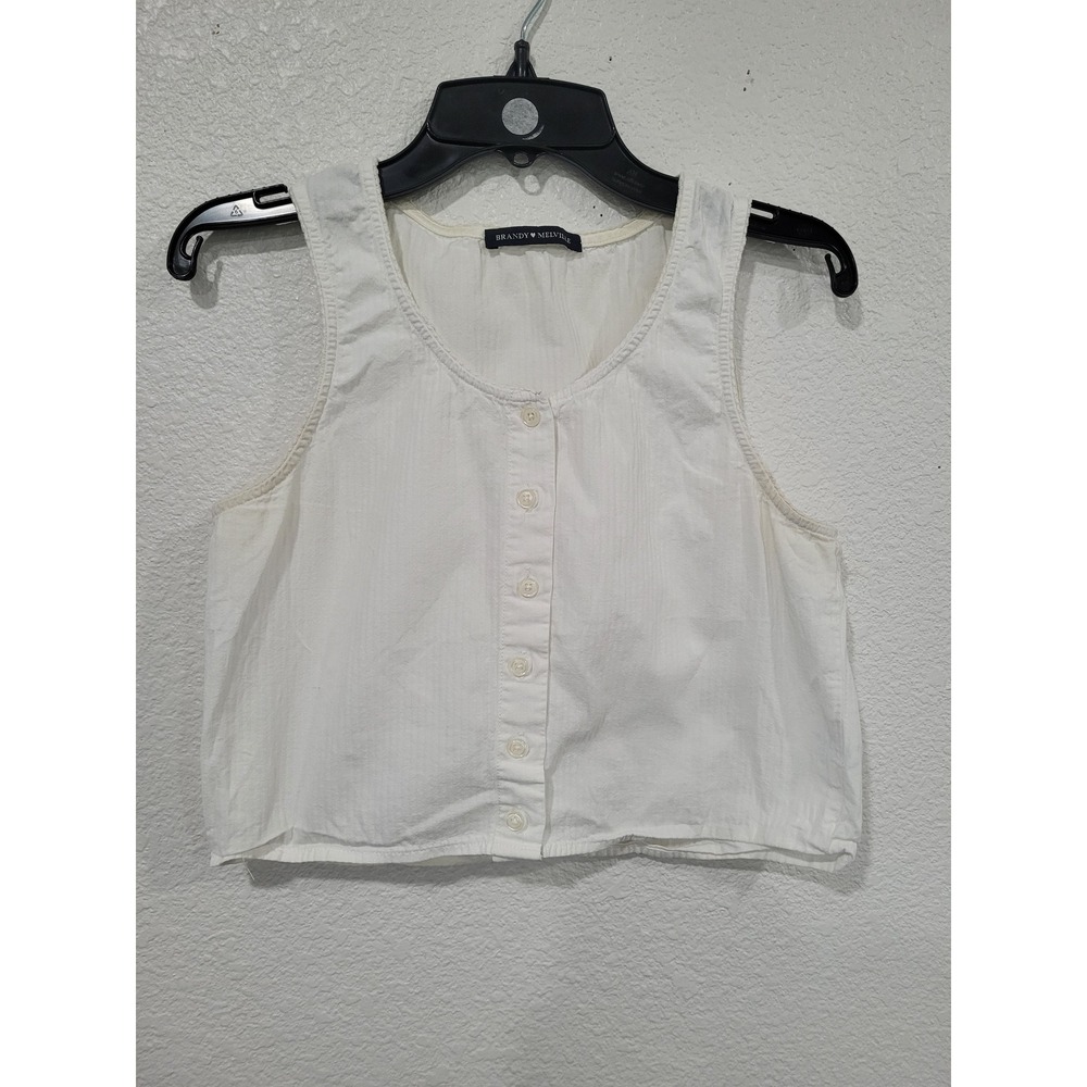 Brandy Melville White Button‎ Down Cropped Tank Top Textured Sleeveless #22